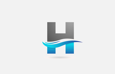 blue grey H alphabet letter logo icon for business and company with swoosh design