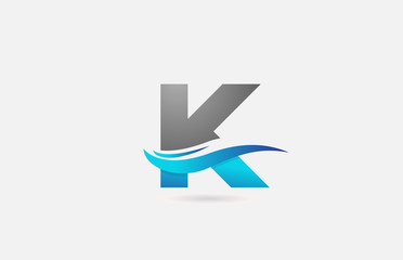 blue grey K alphabet letter logo icon for business and company with swoosh design