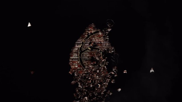 Wall Disruption Countdown video. A timer from 10 to 0. Numbers explode the center of the black\white brick wall. Destruction explosion demolition collapse opener. Transparent ending