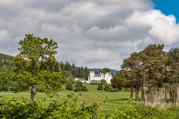 Blair Castle that stands out in the Scottish countryside