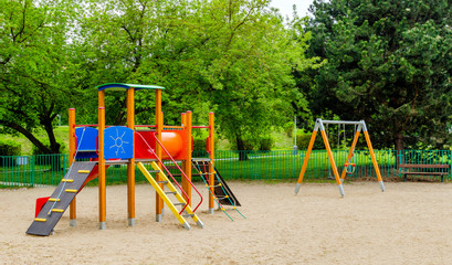 playground in the park without children. COVID-19