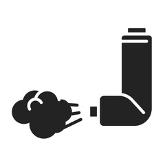 Throat spray glyph black icon. Pharmaceutical drug. Asthma inhaler. Pictogram for web page, mobile app, promo. 