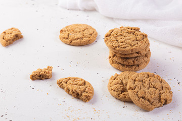 Breakfast with cookies and milk. White background