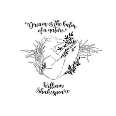 Sleeping fox in the grass .Vector illustration with quote. Graphics.