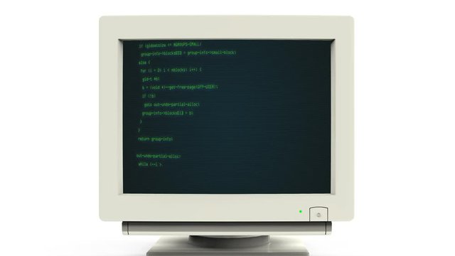 Hacker code scrolling on a retro computer screen terminal