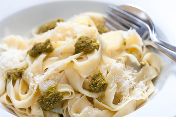 pasta tagliatelle with green pesto