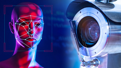 CCTV. Face recognition system. Concept camera with human identification function. Face recognition...