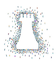 Castle, chess figure symbol made of many little people. Sign and symbol collection 