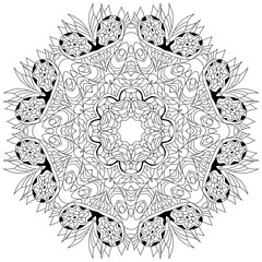 Hand drawn zentangle circular ornament for coloring page.