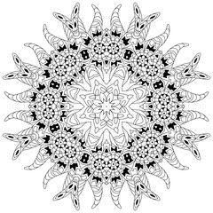 Hand drawn zentangle circular ornament for coloring page.