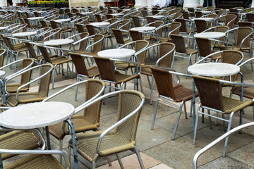 Abstract rhythm of terrace tables and chairs