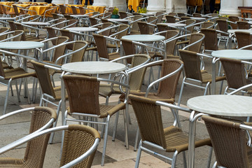 Abstract rhythm of terrace tables and chairs