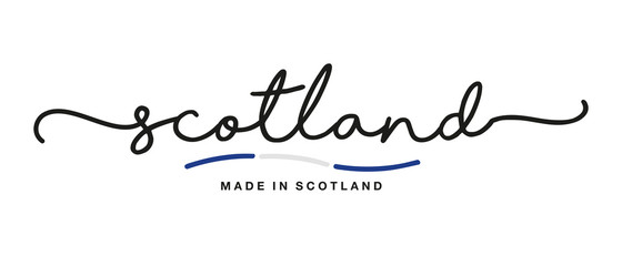 Made in Scotland handwritten calligraphic lettering logo sticker flag ribbon banner