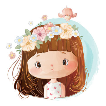 Cute Girl Wearing Flower Wreath on Her Head