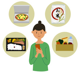 携帯で買い物をする女性ベクター