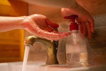 Hand wash with soap, cleanliness and hygiene
