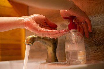 Hand wash with soap, cleanliness and hygiene
