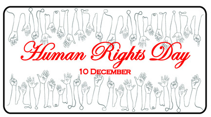 Design globe and hands up illustration Human Rights Day, 10th of December. - obrazy, fototapety, plakaty