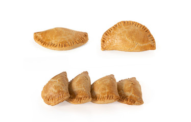 Homemade traditional pastry called pastel on white background