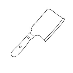 Kitchen knife drawn in the style of Doodle.Black and white image.Monochrome.Outline drawing.Vector image.