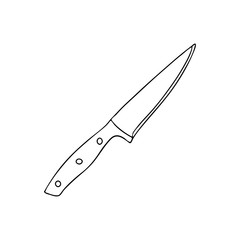 Kitchen knife drawn in the style of Doodle.Black and white image.Monochrome.Outline drawing.Vector image.