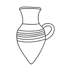 Vase for flowers in the style of Doodle.Black and white image.Monochrome.Interior item.Vector image.