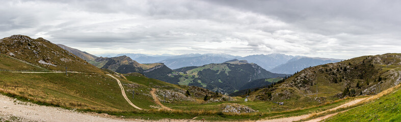 View  from the heights of Monte Baldo on the Alpine mountains in Veneto, northern Italy