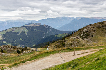 View  from the heights of Monte Baldo on the Alpine mountains in Veneto, northern Italy