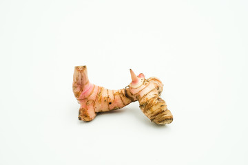 Lengkuas or    Alpinia galanga, an East Asian cuisines, shots on isolated white background.