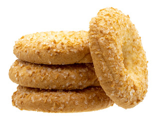 stacked short homemade shortbread cookie on white background, isolated