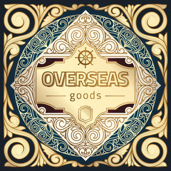 Golden ornate decorative vintage label