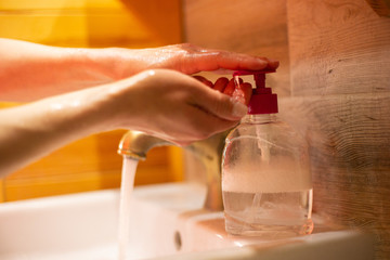 Hand wash with soap, cleanliness and hygiene

