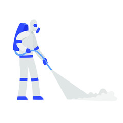 Street disinfection, a person pours the street with a special solution. vector illustration. coronavirus