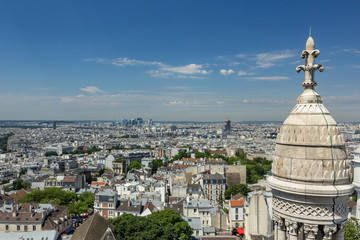 Fototapeta na wymiar PARIS, FRANCE - JUNE 23, 2016: Aerial view from Basilica of the Sacred Heart of Jesus stands at the summit of the butte Montmartre - highest point in the Paris