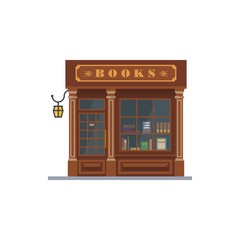 Obraz premium Vintage book store building facade flat design vector illustration