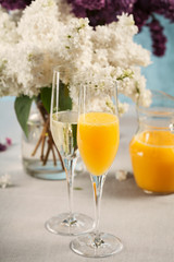 Two glasses of mimosa cocktail