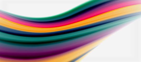 Wave lines abstract background, smooth silk design with rainbow style colors. Liquid fluid color waves. Vector Illustration