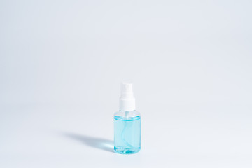 Alcohol gel and liquid set in bottles for hand cleaning