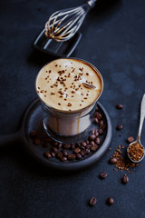 Dalgona Coffee, a trendy cool fluffy creamy whipped coffee.