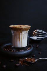 Dalgona Coffee, a trendy cool fluffy creamy whipped coffee.