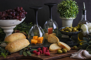 Bread and cheese board.