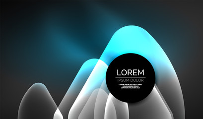 Glowing neon shiny transparent abstract geometric shapes with light effects. Techno futuristic vector abstract background For Wallpaper, Banner, Background, Card, Book Illustration, landing page