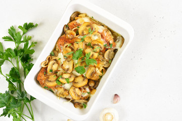 Stewed chicken breast with creamy mushroom sauce