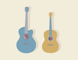 Naklejka premium Two Guitars. String musical instruments. Blue and Oak color Guitar. Neutral Tone. Vector illustrations.