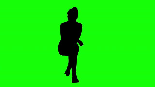 Girl Sitting and Looking Around Waiting for Someone Green Screen Silhouette