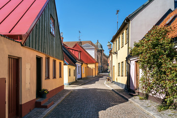 Typical architectural street scene from the small Swedish city Ystad in south Sweden.