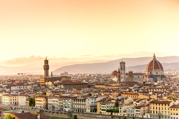 Fototapeta na wymiar View of Florence after sunset from Piazzale Michelangelo.Panorama city skyline of Florence. Tuscany, Italy