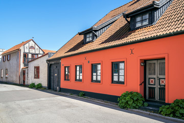 Typical architectural street scene from the small Swedish city Ystad in south Sweden.