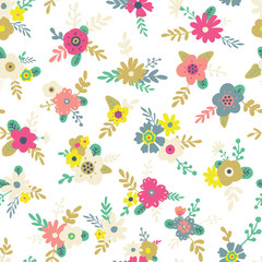 Fototapeta na wymiar Flowers seamless pattern. Tile vector illustration of endless petals and flowers.