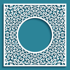 Vintage frame with lace pattern. Cutout paper background. Template for laser cutting. 